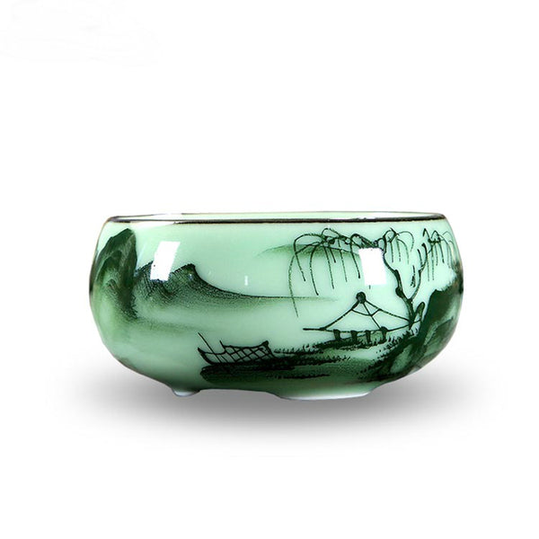 New Multiple Varients 2PCS/Lot Chinese Style Longquan Celadon Teacup Hand Painted Vintage Pattern Vintage Small Tea Bowls Master Pu Er Tea Cups Gifts