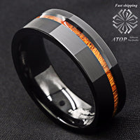 Black Brushed Tungsten Carbide Ring Koa Wood Ring