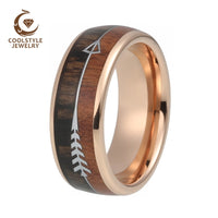 8mm Mens Tungsten Carbide Rings Womens Wedding Bands Koa Wood Arrow Inlay Domed Polished Shiny Comfort Fit