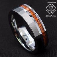 Silver Brushed Tungsten Carbide Ring Koa Wood Ring