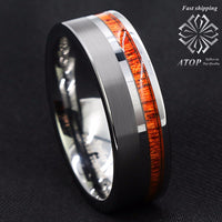 Silver Brushed Tungsten Carbide Ring Koa Wood Ring