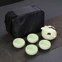 Four Cup Porcelain Traveling Tea Set. Great "On-The-Go" *
