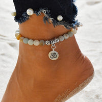 Anklet Jewelry - Matte Frosted Amazonite Beads With Lotus OM Buddha Charm Yoga Statement Bracelet Jewelry