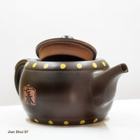 Jian Shui 07: 中国京剧脸谱 - Yellow dotted teapot with Chinese Beijing Opera Mask