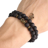 Lava Stone Bracelet Set - Tibetan Buddha / Yoga Jewelry *