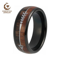 8mm Mens Tungsten Carbide Rings Womens Wedding Bands Koa Wood Arrow Inlay Domed Polished Shiny Comfort Fit