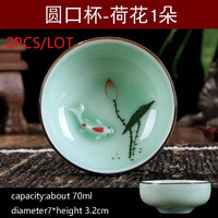 New Multiple Varients 2PCS/Lot Chinese Style Longquan Celadon Teacup Hand Painted Vintage Pattern Vintage Small Tea Bowls Master Pu Er Tea Cups Gifts