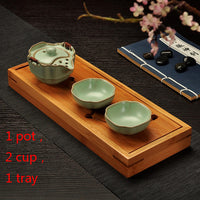 Two Cup and Gaiwan Kung Fu Tea Set with Serving Tray - Crackle or Smooth Finish